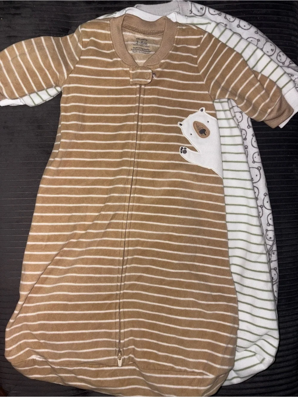 Carter's Baby Sleep Sacks - Brown, White with Green Stripes, Gray Bear Print